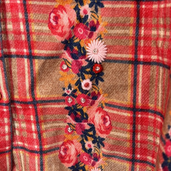 Manoush flannel floral pink red shirt size medium - Picture 2 of 8